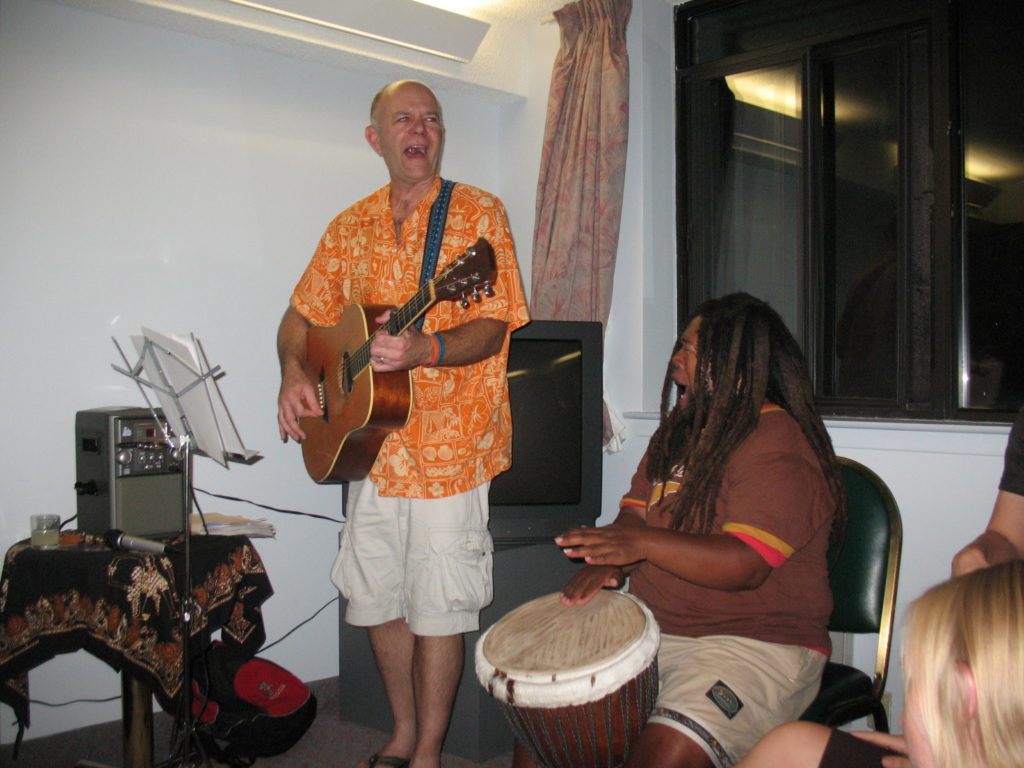 Peter Leidy and guitar leading the TsI house band with Gerima harvey
